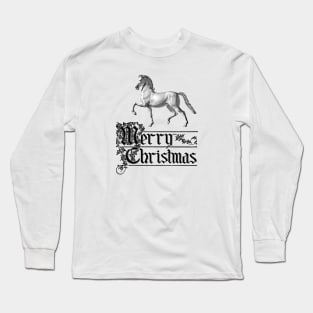 Horse with Merry Christmas Typograph. Vintage Print Long Sleeve T-Shirt